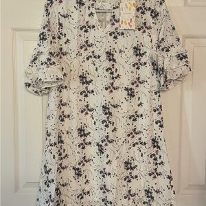 NWT Big Girls Tween Floral Printed Tiered Ruffle Fully Lined  Elbow Sleeve Sz 12